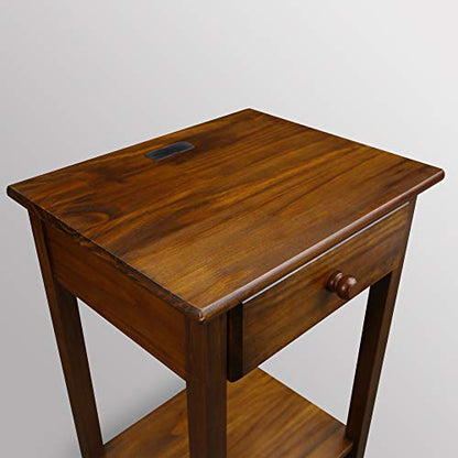 Casual Home Owl Night Stand with USB Port Charging Station and Drawer, 17.5" W x 14.25" D x 24.5" H, Natural Gray
