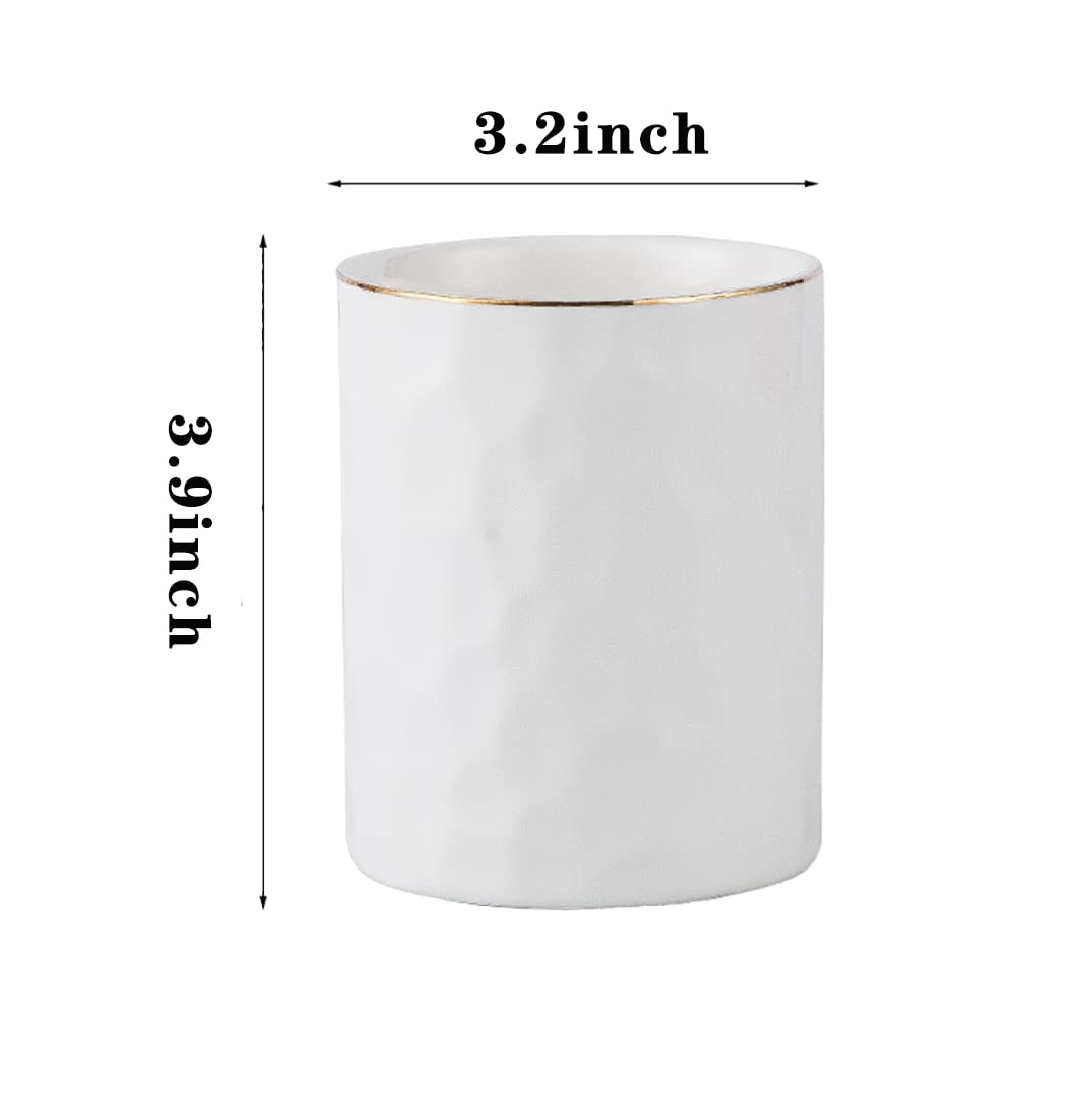 Aewill Ceramic Pen Holder Stand Cup Pencil Holder Organizer Makeup Brush Holders for Home Office Desk (White)