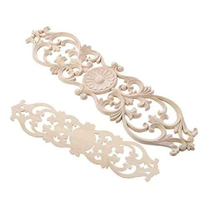 MUXSAM Wood Onlays Appliques, Long Wooden Carved Overlays Furniture Center Carvings Decals for Cabinet Closet Door Wall Dresser DIY Crafts Project(1-Pack, 40x9cm/15.8"x3.6")
