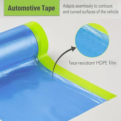 Pre-Taped Masking Film for Painting ? 22" x 66' Plastic Sheeting with Automotive Paint Tape, Easy Tear, No Residue ? Painter¡¯s Tape and Drape for Car, Wall, Window & Furniture Protection