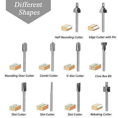 Mesee 10Pcs HSS Router Bits 1/8"(3mm) Shank Carbide Engraving Bit Set Fit Rotary Tool Tools for DIY Woodworking Edge Grooving Carving Milling Trimming