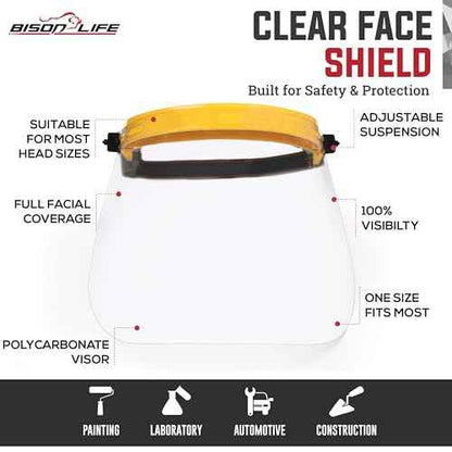 SAFE HANDLER Clear Protective Face Shield Mask with Adjustable Elastic Headband, Polycarbonate Visor, Reusable & Lightweight Full Face Protection, Yellow (Pack of 2)