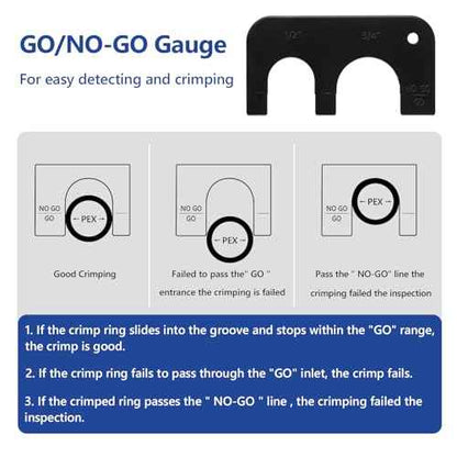 1/2" & 3/4" Combo PEX Crimping Tool for Copper Crimp Rings with Go/No-Go Gauge, ASTM F1807 Standard Compliant