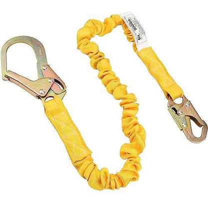Single Leg 6-Foot Fall Protection Internal Shock Absorbing Stretchable Safety Lanyard with Snap & Rebar Hook Connectors CSA£¦ANSI Compliant