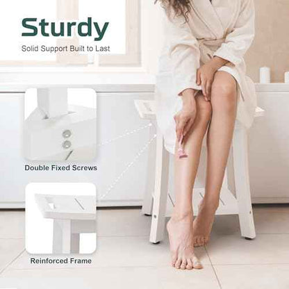 HIPS Shower Benches for Inside Shower, Waterproof Shower Stool with Storage Shelf & Adjustable Feet, SPA Bathroom Seat Chair for Shaving Legs, Indoor or Outdoor Use, White