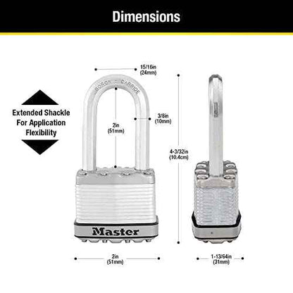 Master Lock M5XTRILH Magnum Heavy Duty Outdoor Padlock with Key, 3 Pack Keyed-Alike Silver