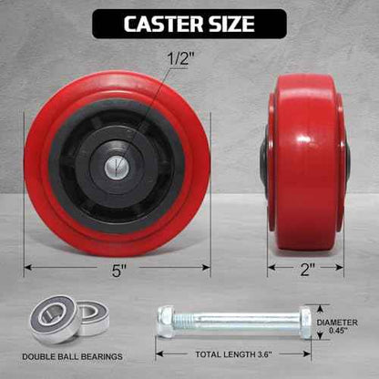 5 Inch Polyurethane Caster Wheels- Polyurethane on Polyolefin Core Wheel with Double Roller Bearing, Casters Set of 4 Heavy Duty with 4000 lbs Capacity, Use for Handling, Industrial Trolleys