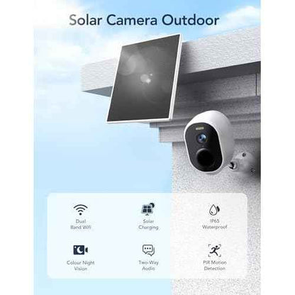 GNCC Solar Cameras for Home Security, 2K HD Security Cameras Wireless Outdoor, Battery Powered Outdoor Camera, Color Night Vision, PIR Detection, Alarm, IP65 Waterproof, 2-Way Talk, 5G & 2.4Ghz WiFi