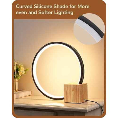 EDISHINE Modern LED Table Lamp, Bedside Lamp with One-Piece Solid Wood Base, 3 Color Temperature & Stepless Dimmable, Nightstand Lamp for Bedroom, Living Room, Reading Room 540LM 12W