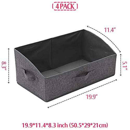 4 Pack Trapezoid Large Foldable Closet Storage Bins with Handle, Fabric Storage Organizer Cube Cloth Containers Linen Box Shelf Baskets for Clothes Clothing Shelves Wardrobe