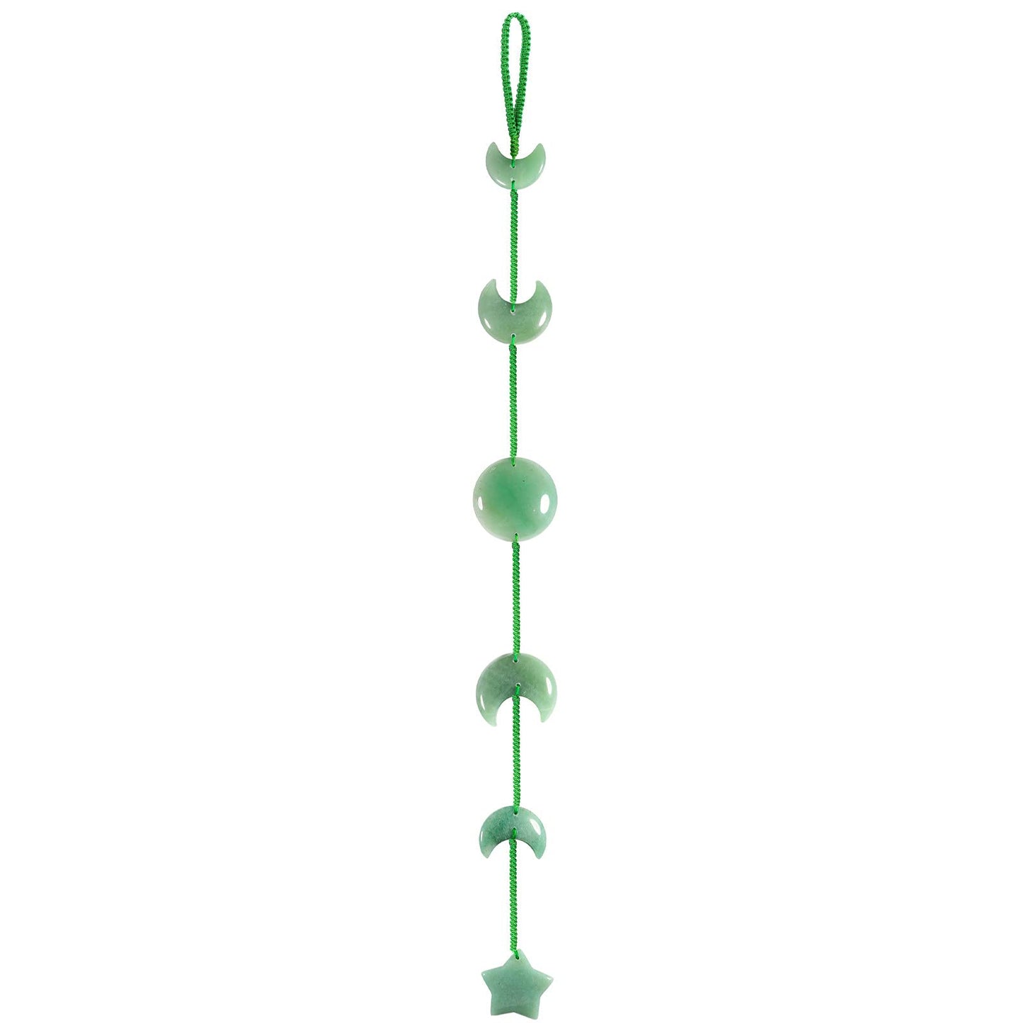mookaitedecor Green Aventurine Star Moon Stone Hanging Ornament Reiki Healing Crystal Wall Decor for Window Home Decoration, 18-18.5 Inch