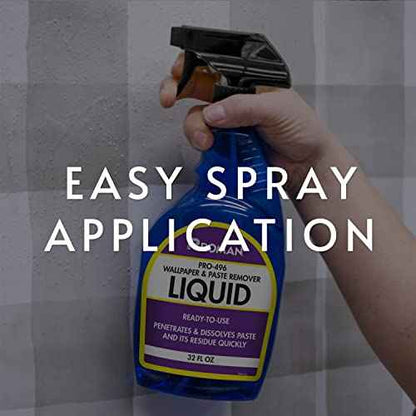 Roman Wallpaper Remover Liquid Spray, Contractor Strength Wallpaper Stripper and Adhesive Remover, Unscented, Non-Staining, Clear, PRO-496 (32 Ounce, 75 Sq. Ft.)
