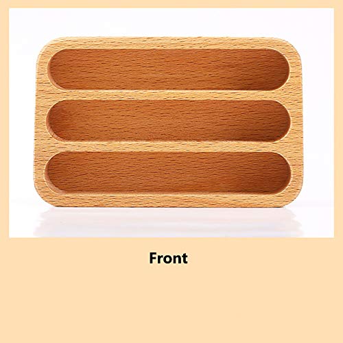 Sizikato Wooden Business Card Holder for Desk, 3 Card Slots Business Card Display Holder Stand