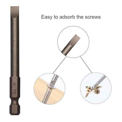 10Pcs Flat Head Screwdriver Bits 6mm / 0.24inch Magnetic Slotted Tip Screwdriver Bits 1/4inch Hex Shank 3inch Long