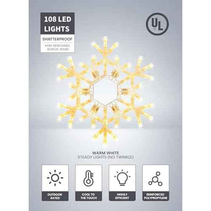 Brightown Christmas Snowflake Lights Outdoor, 108 LED 36" Folding Big Snowflake Hanging Lights, Waterproof Christmas Decorations for Window, Indoor House, Porch, Eave, Pergola, Warm White
