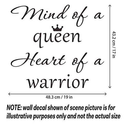 Wall Stickers for Bedroom, Wall Art Decal Mind of A Queen Heart of A Warrior Motivational Feminism Quote Stickers Removable DIY Vinyl Murals Decor for Woman Home Office Bedroom Living Room Decor