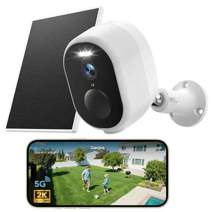 GNCC Solar Cameras for Home Security, 2K HD Security Cameras Wireless Outdoor, Battery Powered Outdoor Camera, Color Night Vision, PIR Detection, Alarm, IP65 Waterproof, 2-Way Talk, 5G & 2.4Ghz WiFi