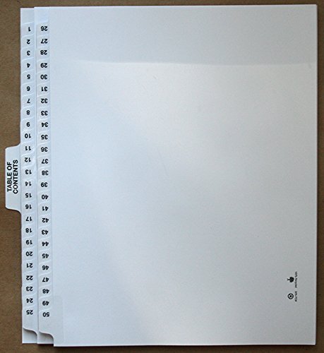 Exhibitindexes® Numbered Divider 1-50 Un-Punched - AVE Style Bold Tab - Side Collated Exhibit Tabs - Made in The USA | Letter Size - 1-50 - Sets Not Punched