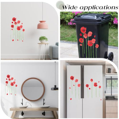 GORGECRAFT 27.8x8 Large Red Poppy Flower Wall Decals Trash Stickers for Trash Cans Decorative 3D Floral Stickers Waterproof Beautiful Flowers Self Adhesive Peel & Stick Removable Decor
