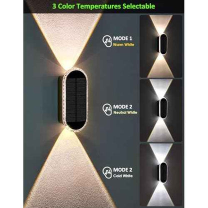 Solar Fence Lights Outdoor, 3000K/4000K/6000K 3 Modes Solar Wall Lights Outdoor Waterproof, Up&Down Dual-Head Outdoor Solar Lights for Yard House Fence Backyard Deck Garden Patio Porch, 10 PK