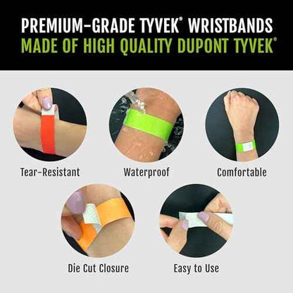 100 WristCo Caribbean Blue Tyvek Wristbands for Events - Comfortable Tear Resistant Paper Bracelets ID Wrist Bands for Concerts Festivals Admission Party Identification