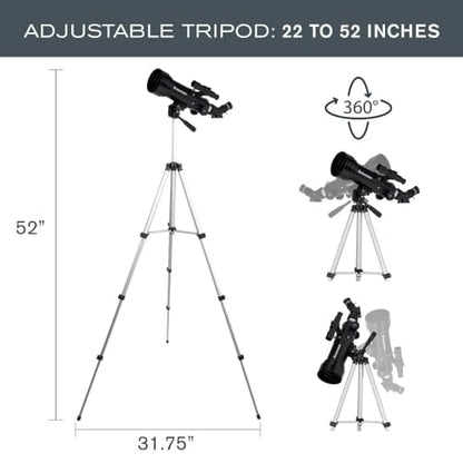 Celestron Travel Scope 70 Portable Refractor Telescope – 70mm Aperture, Fully-Coated Glass Optics – Includes Tripod, Backpack & Software – Ideal for Beginners & Travel
