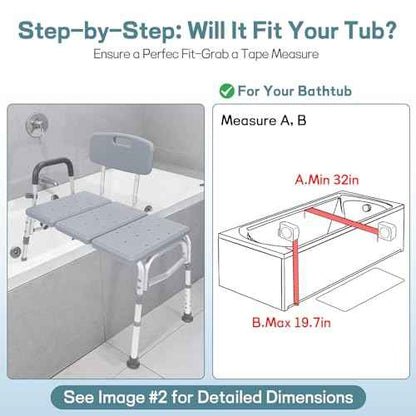 TABEKE Tub Transfer Bench for Bathtub, 500lb Shower Chair with Backrest & Armrest, Height Adjustable Shower Bench, Tool Free Assembly Shower Seat for Elderly and Disabled-Gray
