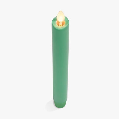 Luminara Flameless Candle Taper (1" x 9.5") Melted Top Real Wax Unscented Remote Ready Timer (Vibrant Green)