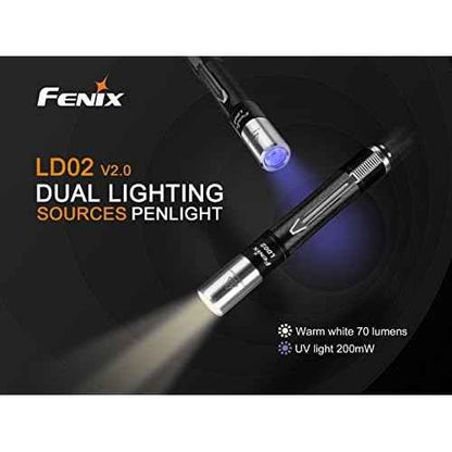 Fenix LD02 V2.0 70 lumen neutral white/UV pen-type LED flashlight bundle with AAA EdisonBright battery