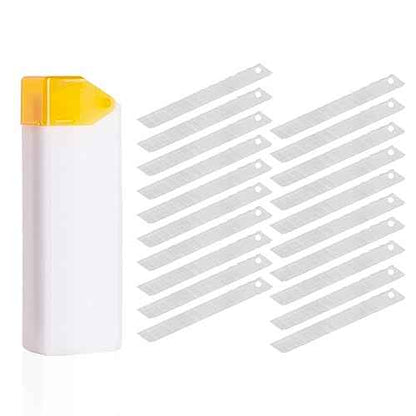 20PCS 9MM Heavy-Duty Carbon Steel Utility Knife Replacement Blades, Snap Off Blades with Blade Breaker and Recycling Box, 9mm Cutting Blades, 60 Degree