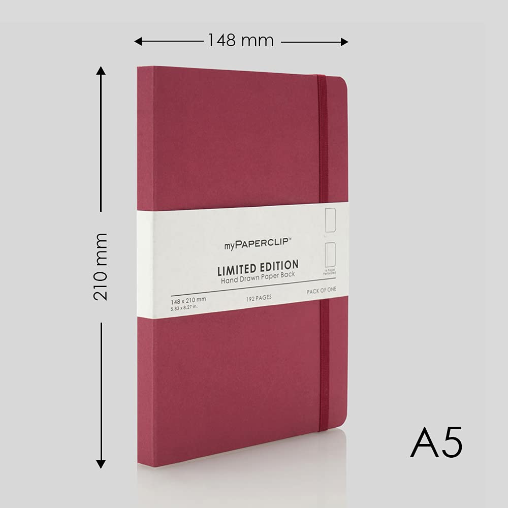 myPAPERCLIP Limited Edition A5 Plain Notebook | 192 Pages, 100 GSM, Soft Cover, A5 (5.83 × 8.27 in) | Flat Lay | Bookmark & Elastic Closure | Ruby