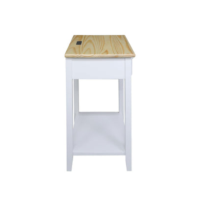Casual Home Owl Night Stand with USB Port Charging Station and Drawer, 17.5" W x 14.25" D x 24.5" H, Natural Gray