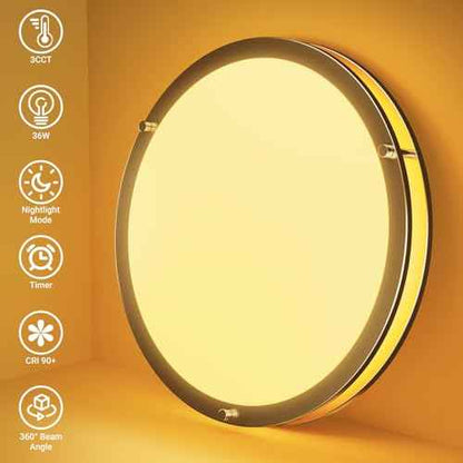 libtit 16Inch Flush Mount Ceiling Lights with Remote, 36W Dimmable LED Ceiling Light 3000K-6500K Adjustable, Large & Bright Brushed Nickel Light Fixture for Kitchen Bedroom LivingRoom -1Pack