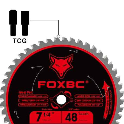 FOXBC 7 1/4 inch Metal Circular Saw Blade 48 Teeth, Metal and Stainless Steel Cutting Saw Blade, Ceramic Carbide with 5/8 Arbor - 2 Pack