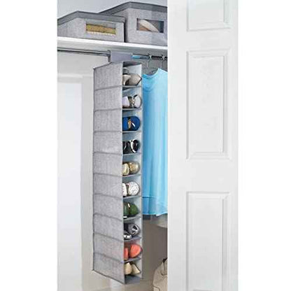 mDesign Fabric Over Rod Hanging Closet Storage Organizers, Includes a Wide 6-Shelf Sweater Organizer, and a Narrow 10-Shelf Shoe Rack - Textured Print - Set of 2 - Gray