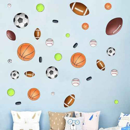 Basketball Football Sports Wall Stickers - Kids Baby Boys Wall Decals - Nursery Playroom Classroom Daycare Game Room Bedroom Home Wall Decor