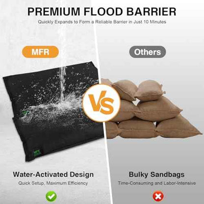 MFR Water Activated Flood Bags for Flooding, Home, Doorway, Driveway, Garage Sandless Sand Bags for Anti Flood Barrier 2ft x 1.3ft, 6-Pcs