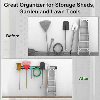 Garage Wall-Mounted Rack, Tool Storage Rack, Garden Tool Rack, Hanging Storage Rack for Yard Tools, Anti-Rust - Easy Installation (2-Pack)