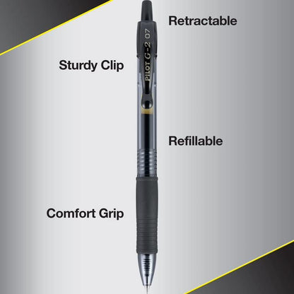 Pilot G2 Premium Gel Roller Pens 0.7, Fine Point Smooth Writing Pens Black, Pack of 20