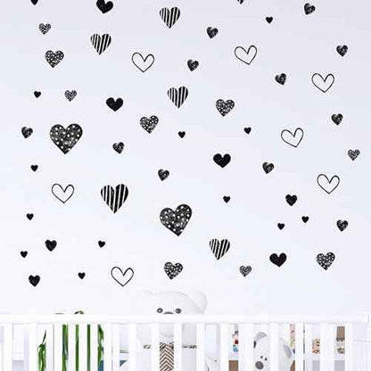 62 Pcs Black Love Heart Graphics Wall Stickers, sacinora Romantic Love DIY Wall Decals Removable Vinyl Peel and Stick for Valentine's Day Anniversary Living Room Bedroom Art Home Decorations