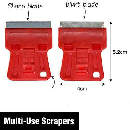 Plastic Razor Blade Scraper Hand Held Window Vinyl Tint Scraper with Protective Cover Mini Razor Blade Red Scraper, Metal Razor Blades Plastic Scraper Blades Removal Scraping Tool Kit