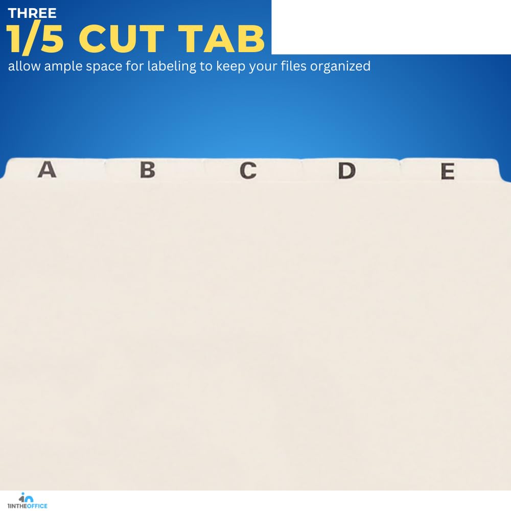 1InTheOffice Alphabetical File Organizer, File Cabinet Dividers, A-Z Tab Divider, Letter Size, 1/5 Cut, Manila, 25 Pack