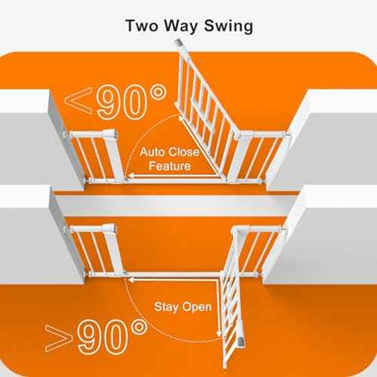 FURTIME 29"-41" Baby Gate with Cat Door Adjustable, Auto Close Dog Gate for Stairs,Doorways and House, Metal Pet Door Pressure Mounted,Easy Install, Effortless Walk Thru, White