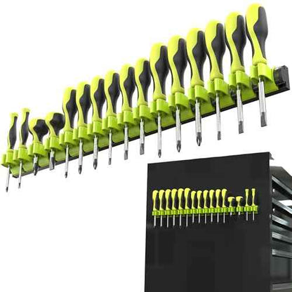 Olsa Tools Magnetic Screwdriver Organizer | Professional Quality Tool Organizer | Fits up to 16 Screwdrivers | Black and Green