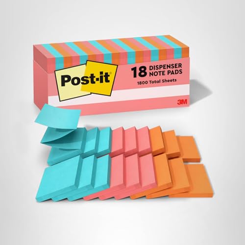 Post-it Pop-up Notes, 18 Sticky Note Pads, 3 x 3 in., School Supplies, Office Products, Accordion Sticky Notes Work with Pop-Up Note Dispenser, Poptimistic Collection
