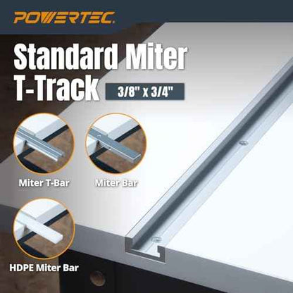 POWERTEC 48" Miter T Track w/ T-Bar for Table Saw, Router Table, Band Saw, Works with 3/4¡± x 3/8¡± Miter T Slot, Miter Gauge, T Track Accessories for Woodworking and Sliding Jigs, 1 Set (71156V)