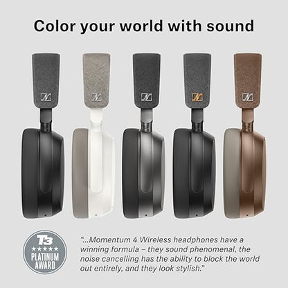 Sennheiser Momentum 4 Wireless Noise Cancelling Headphones - Bluetooth Headset for Crystal-Clear Calls with Adaptive Noise Cancellation, Over-Ear Headphones, 60h Battery Life, Folding Design, White