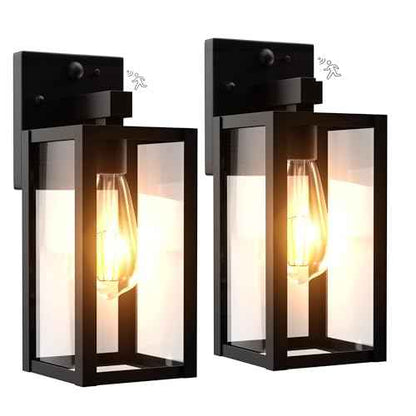 Dawn to Dusk Outdoor Sensor Motion Sensor Light Fixture Waterproof Porch Lights Anti-Rust Exterior Wall Mount Light Outdoor Wall Lantern for Patio Front Door Garage - 2 Pack