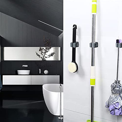 3-H 24-Pack Self Adhesive Broom Holder Wall Mount - Heavy Duty No Drill Broom Organizer for Garage Closet Kitchen, Plastic Storage Rack for Brooms Mops Tools, Peel and Stick Adhesive