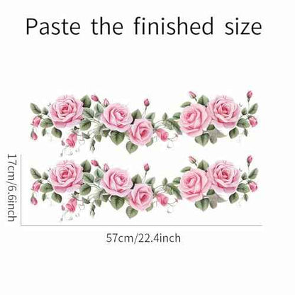 Pink Siren Rose Flower Vine Wall Stickers, sacinora Floral Art Botanical Wall Decals Removable Vinyl Peel and Stick for Furniture Door Living Room Bedroom Nursery Decorations